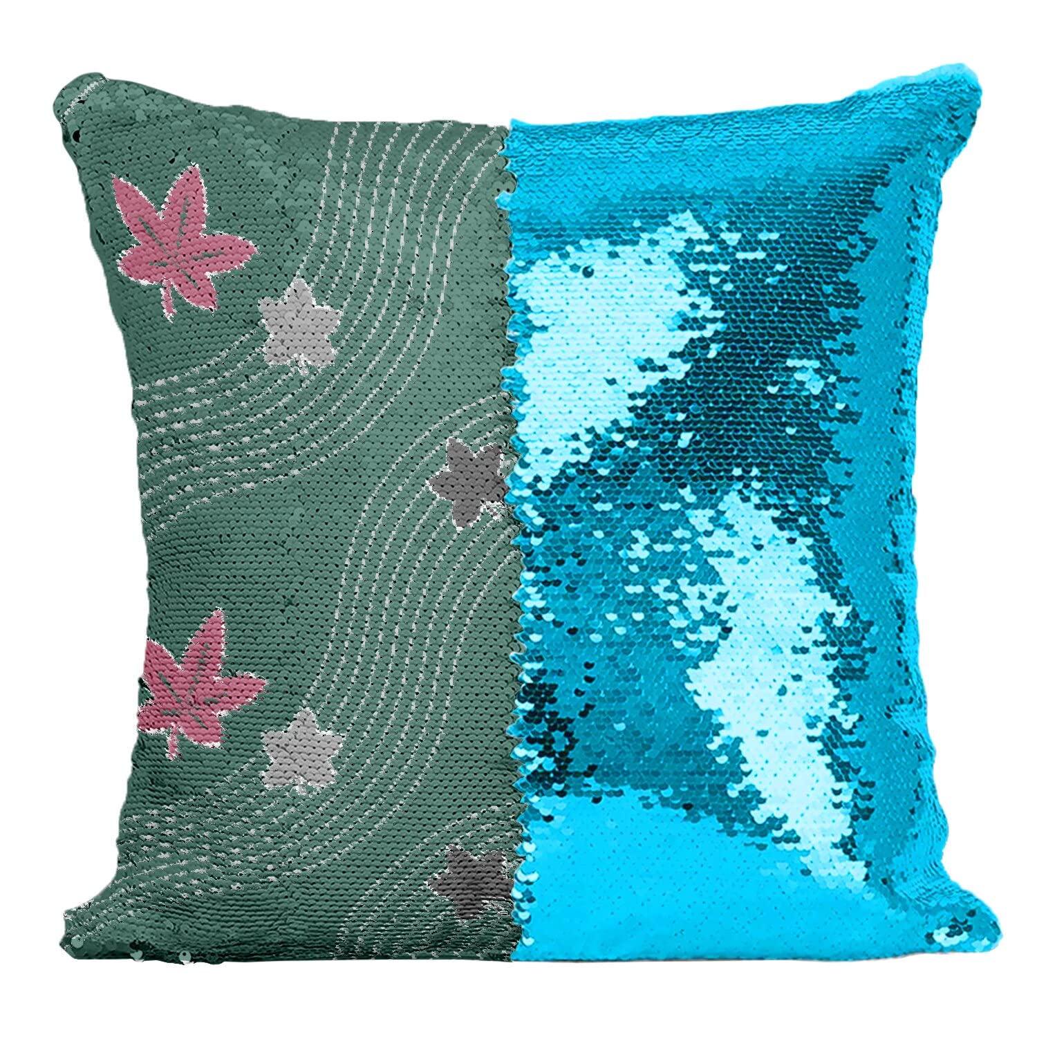 Coussin paillettes turquoise motif japonais idée cadeau originale
