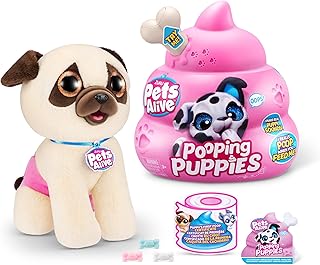 Pets Alive Pooping Puppies by ZURU Pug Real Pet Dog Puppy Play Cuddly Toy Development Enhancement Plush Color Changing Unpacking Interactive Electronic Pet Puppy (Pugs)