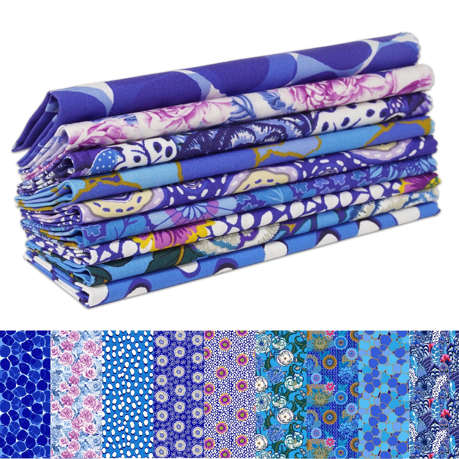 Soimoi 9 Pezzi Fat Quarter Bundle Tessuto di Cotone 100%, Forniture per Fai da Te Tessuto Patchwork Quilting, Tessuto per Cuscini Patchwork Quilting Tessuto di Cotone per 18" x 22" - Blue Harmony