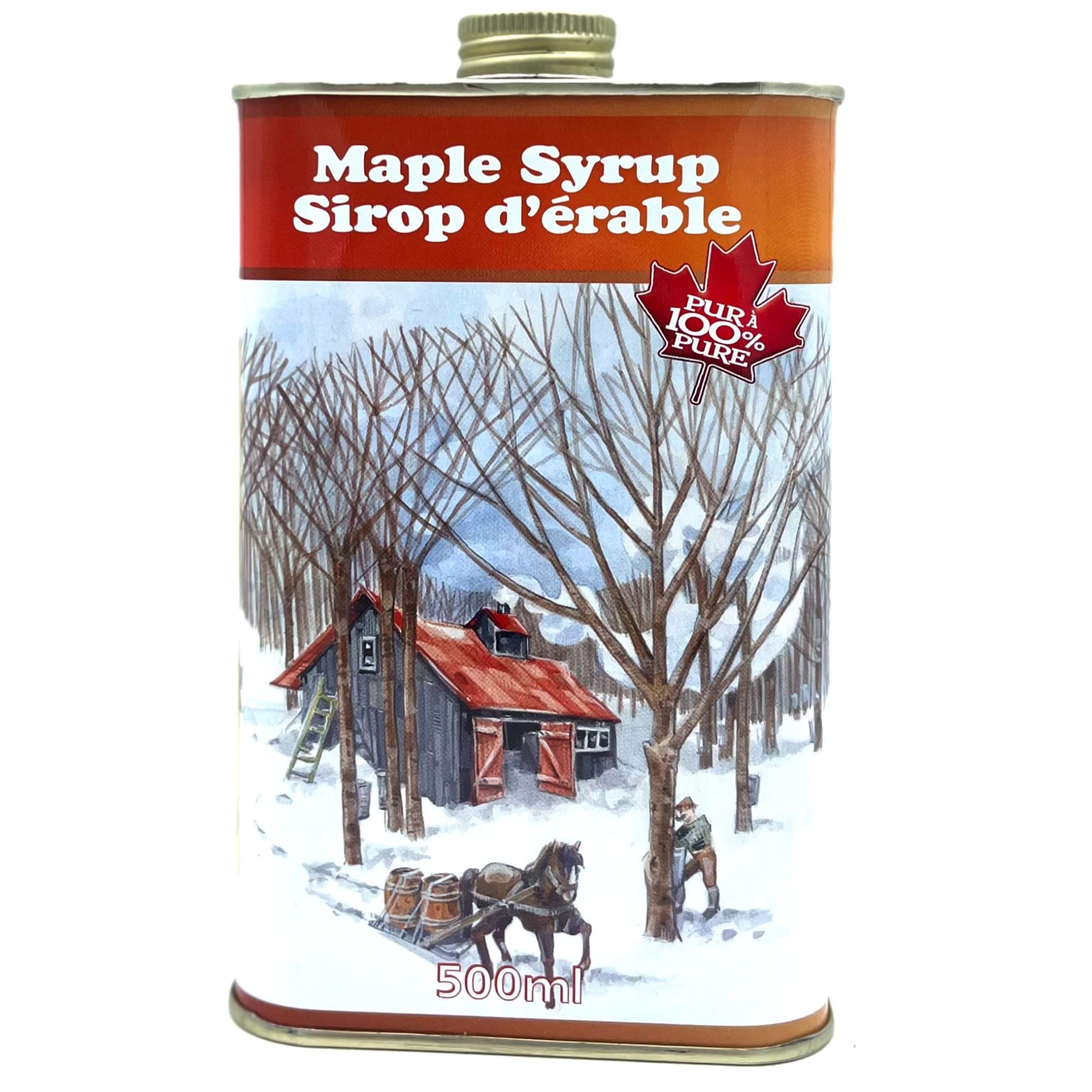 Sirop d'érable du Canada en bidon métal de 500 ml - Au couleurs du Canada - 100% pur - Les Trésors d'érable