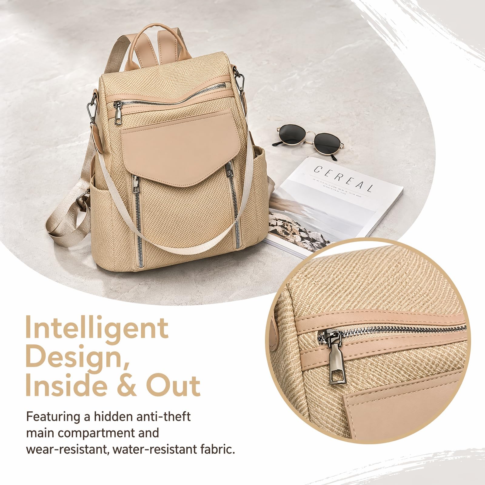 Mujeres anti-robo desgaste resistente PU cuero mochila, convertible mochila de viaje casual bolso de hombro mochila
