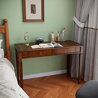 LEEMTORIG Vintage Solid Wood Writing Desk with 2 Drawers, 46.1" W Large Secretary Desk, Cherry Wood Writing Table for Home Office, Traditional French Provincial Mahogany Desk, Cherry Walnut BSZ-D1258