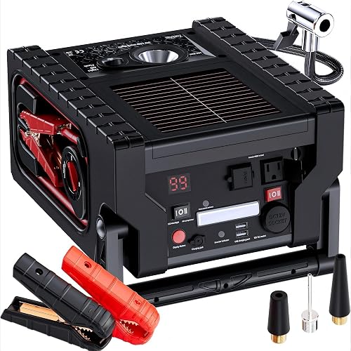 2000A Peak Heavy-Duty Jump Starter with 260 PSI Air Compressor, 12V Jump Box for Cars, Trucks & SUVs, Up to 8.0L Gas or Diesel Engines, 20,000mAh Power Pack, USB/DC Ports & 400-Lumen LED Light