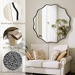 HARRITPURE 20" Scalloped Wall Mirror, Metal Deep Frame Wavy Round Mirror, Wall Mounted Circle Mirror for Entryway, Bathroom, Vanity, Living Room, Black