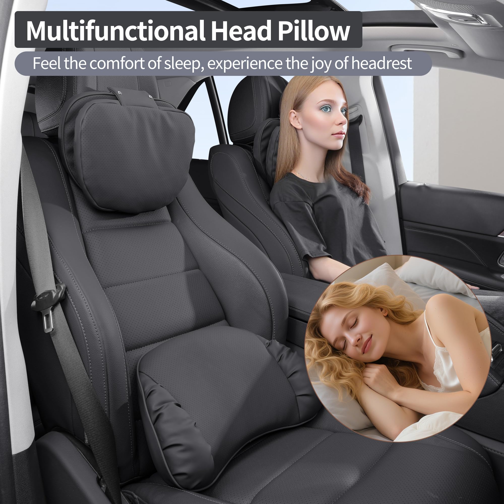 Coussin Appui-Tête Voiture Soutien Cervical Double, Repose Tete Cervicales pour Siège de Conduite, Oreillers de Cou pour Nuque en Voiture pour Conduite, Noir, 1 Pack