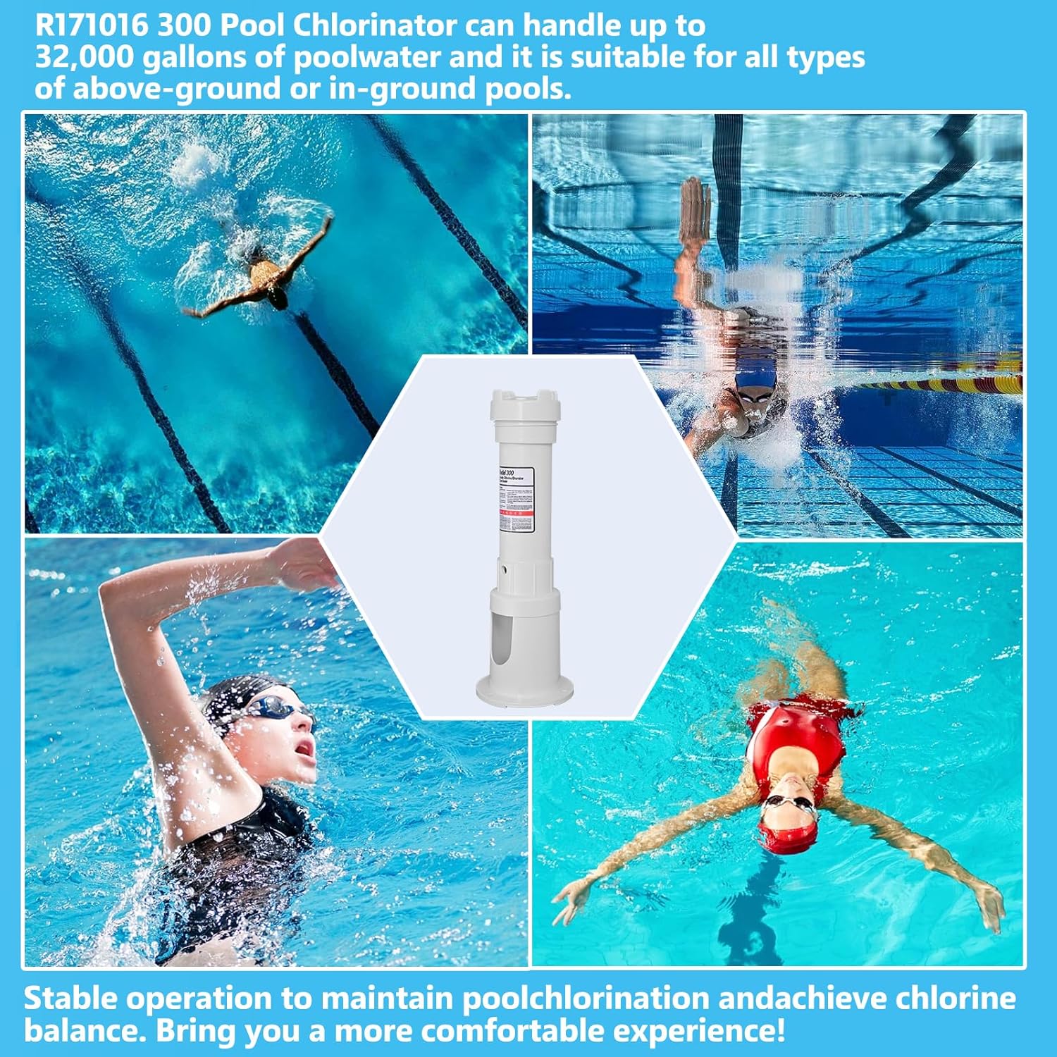 Upgraded R171016 Pool Chlorinator 300 Chlorinator Compatible with pentair Rainbow R171016 300 Automatic Chlorine/Bromine Off-line Pool Feeder, Feeder Assembly Kit with Check Valve Control Valve
