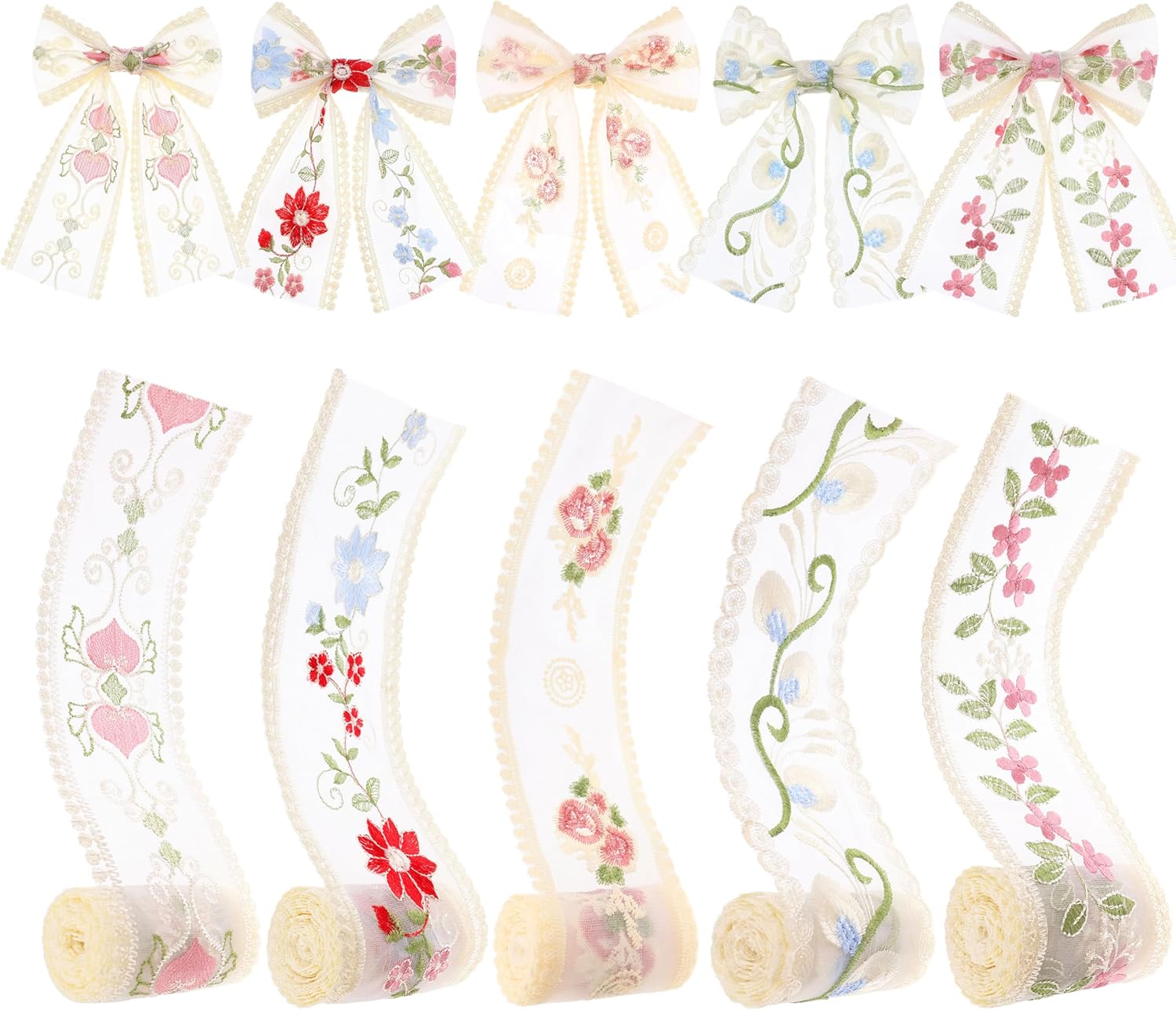 Mesh Lace Trim Ribbon 5 * 2 Yards Yards Embroidery Floral Sewing Lace Trim Mesh Tulle Ribbon for Bridal Wedding Decorations