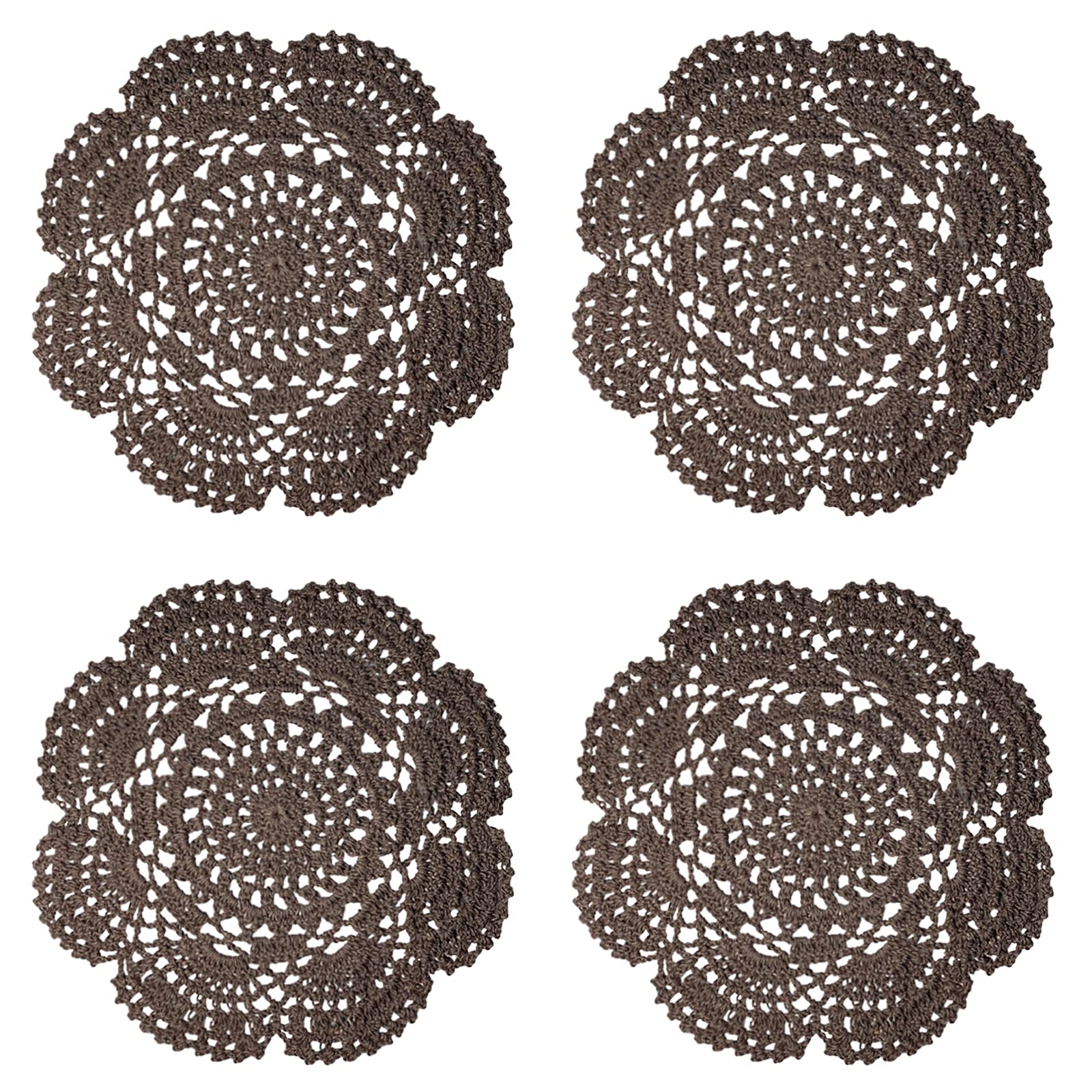 Napperons ronds en dentelle crochet marron 20cm lot de 4 coton