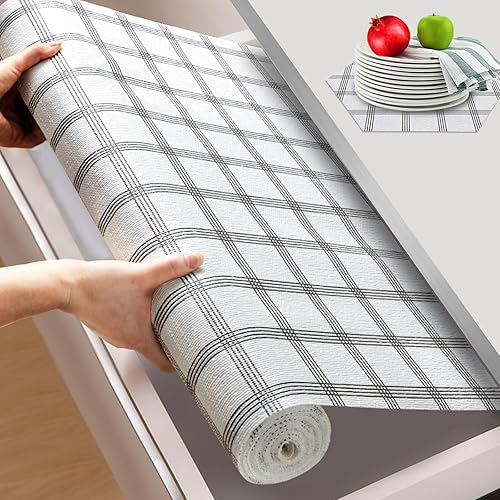 Miniatura 23 de Beautysaid Revestimiento de estante y cajón para armario de cocina, papel antideslizante no adhesivo, impermeable, lavable, grueso para tocador,