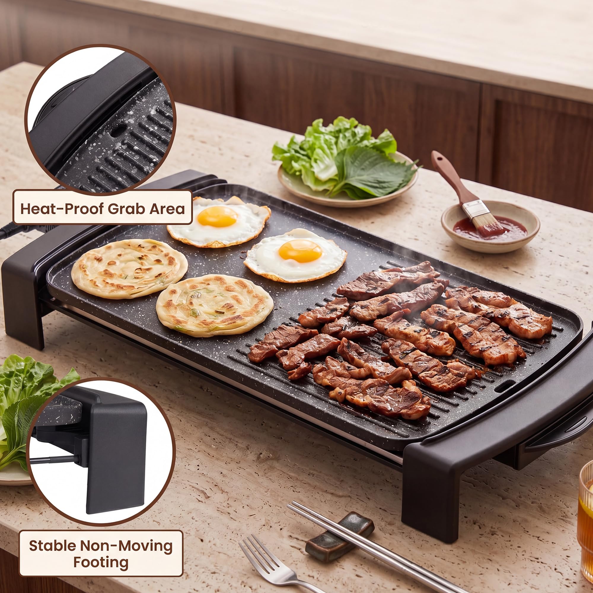 LIFEZEAL 2 en 1 Plancha Électrique 2150W, Grill Électrique Antiadhésif