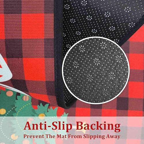 Miniatura 6 de Buffalo - Juego de 2 alfombras de cocina de Navidad con diseño de camión rojo a cuadros, antideslizantes, lavables, suaves y cómodas (17 x 47