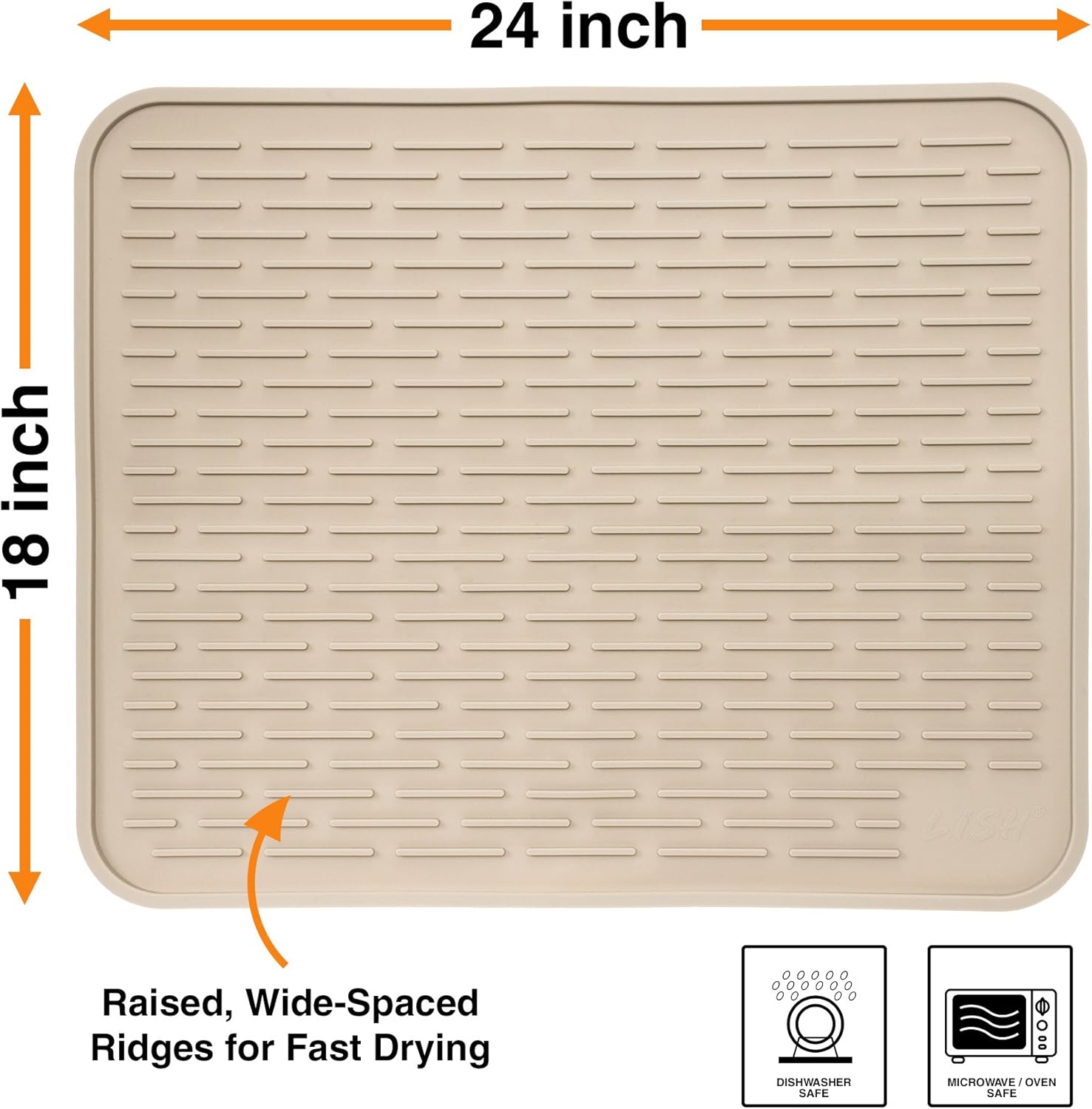 XXL Silicone Dish Drying Mat for Kitchen Counter or Under Sink, 24" x 18" Extra Large, Waterproof Pet Feeding Mat, Dog Food, Water Bowls, Under Drying Racks for Dishes, Coffee Bars, Bar Mats (Beige)