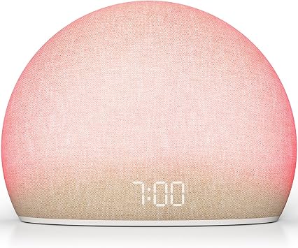 HOUSBAY Sunrise Alarm Clock with Bluetooth Speaker & Radio | Wake Up Light, 6 Gentle Alarm Sounds, Full-Range Dimmable Night Light & Display, Relaxing Bedside Companion, Fabric Finish