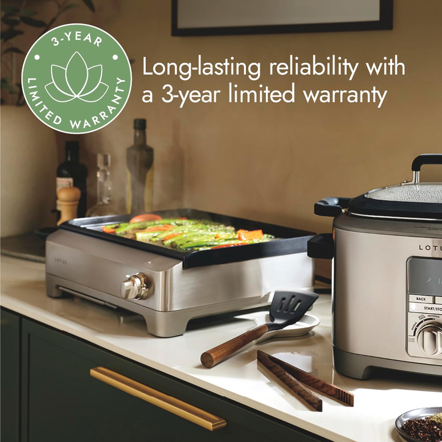 Lotus Professional Series The Short Order Precision Sear Griddle, Nonstick Electric Griddle, 1800 Watts, Large 12 inch x 17 inch Nonstick Surface, Stainless Steel, LTSGR500