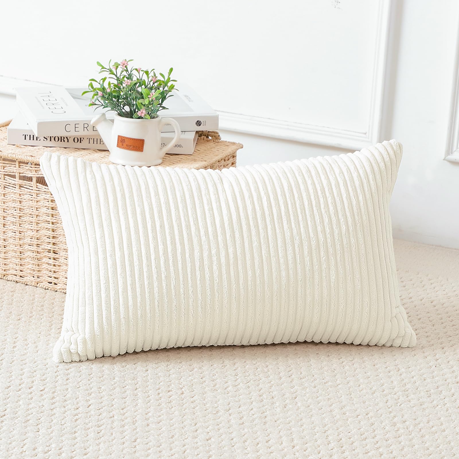 Cozy Striped Corduroy Pillow Covers Super Soft Decorative Square Throw Pillow Covers Case Cushion Covers for Sofa Couch Bedroom Car Decor 16 x 24