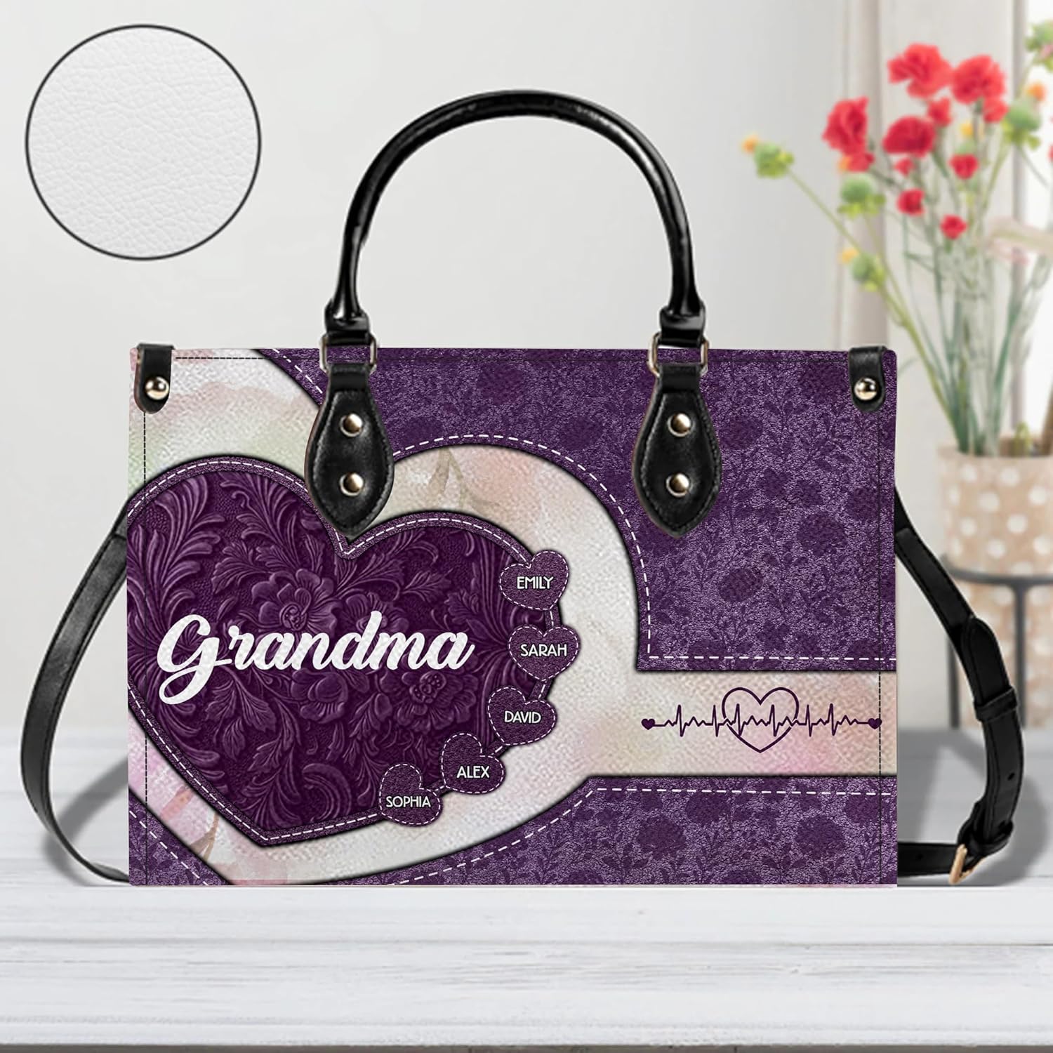 Mothers Day Gift Leather Bag- Personalized Grandmas Purse With Grandkids Names, Grandma Handbag Birthday Gifts For Mom Women