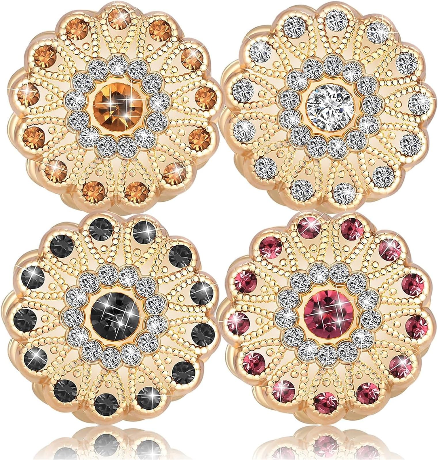 FCfitFCfit Hijab Magnetic Pins, 4 Pairs Hijab Magnetic Pins for Women Magnetic Hijab Buttons Colorful Pinless magnet pins for Hijab Magnets Buttons Circular Retro Full Water Diamond Clip(4 Colors)