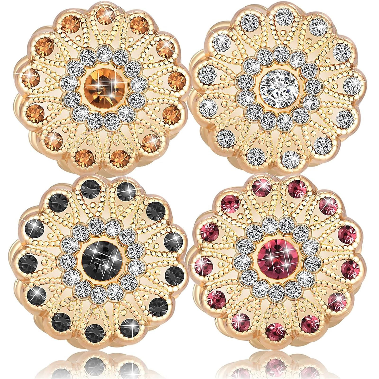 FCfitFCfit Hijab Magnetic Pins, 4 Pairs Hijab Magnetic Pins for Women Magnetic Hijab Buttons Colorful Pinless magnet pins for Hijab Magnets Buttons Circular Retro Full Water Diamond Clip(4 Colors)