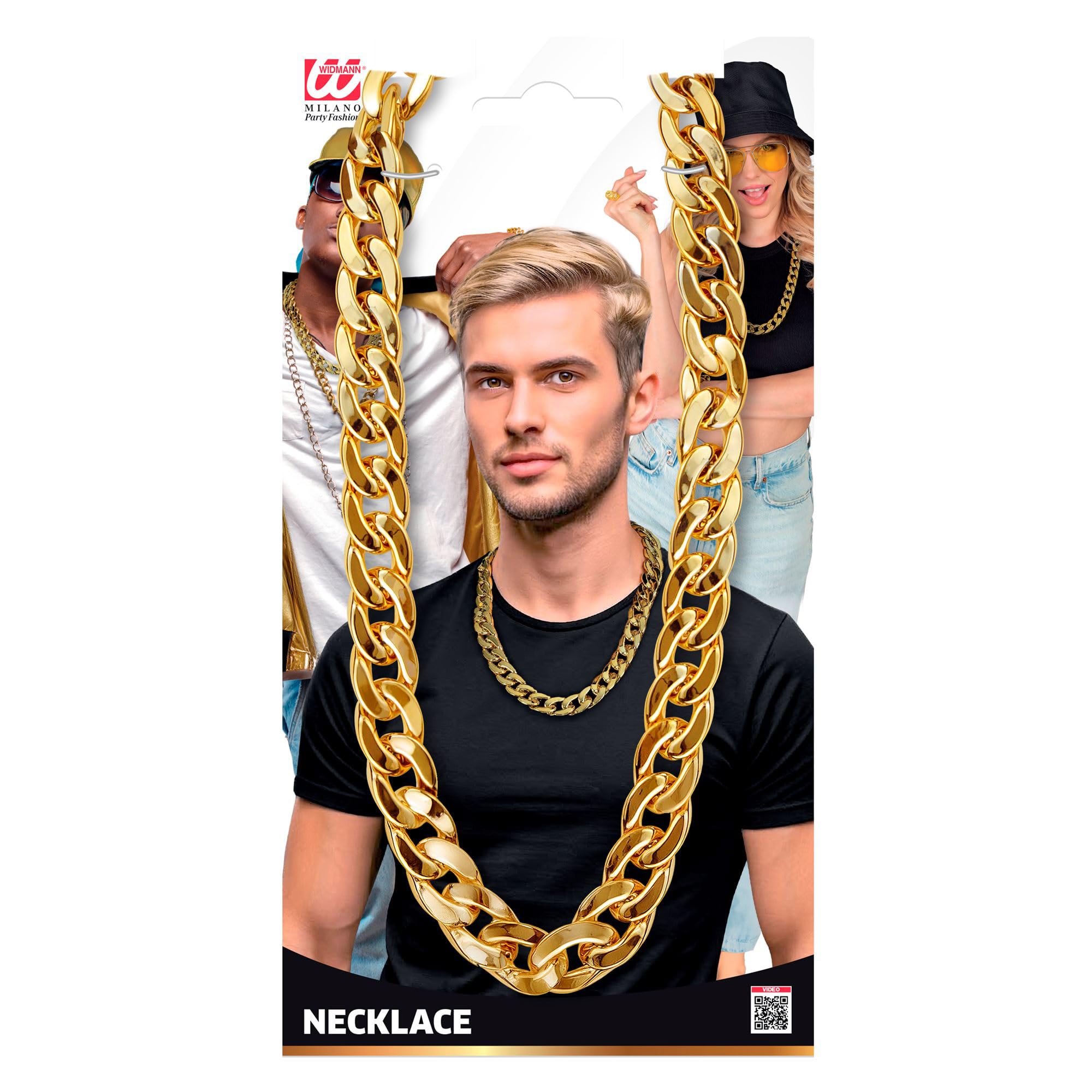 W WIDMANN MILANO Party Fashion - Naszyjnik złoty, 72 cm, biżuteria na szyję, dodatek, stroje karnawałowe, lata 80, raper