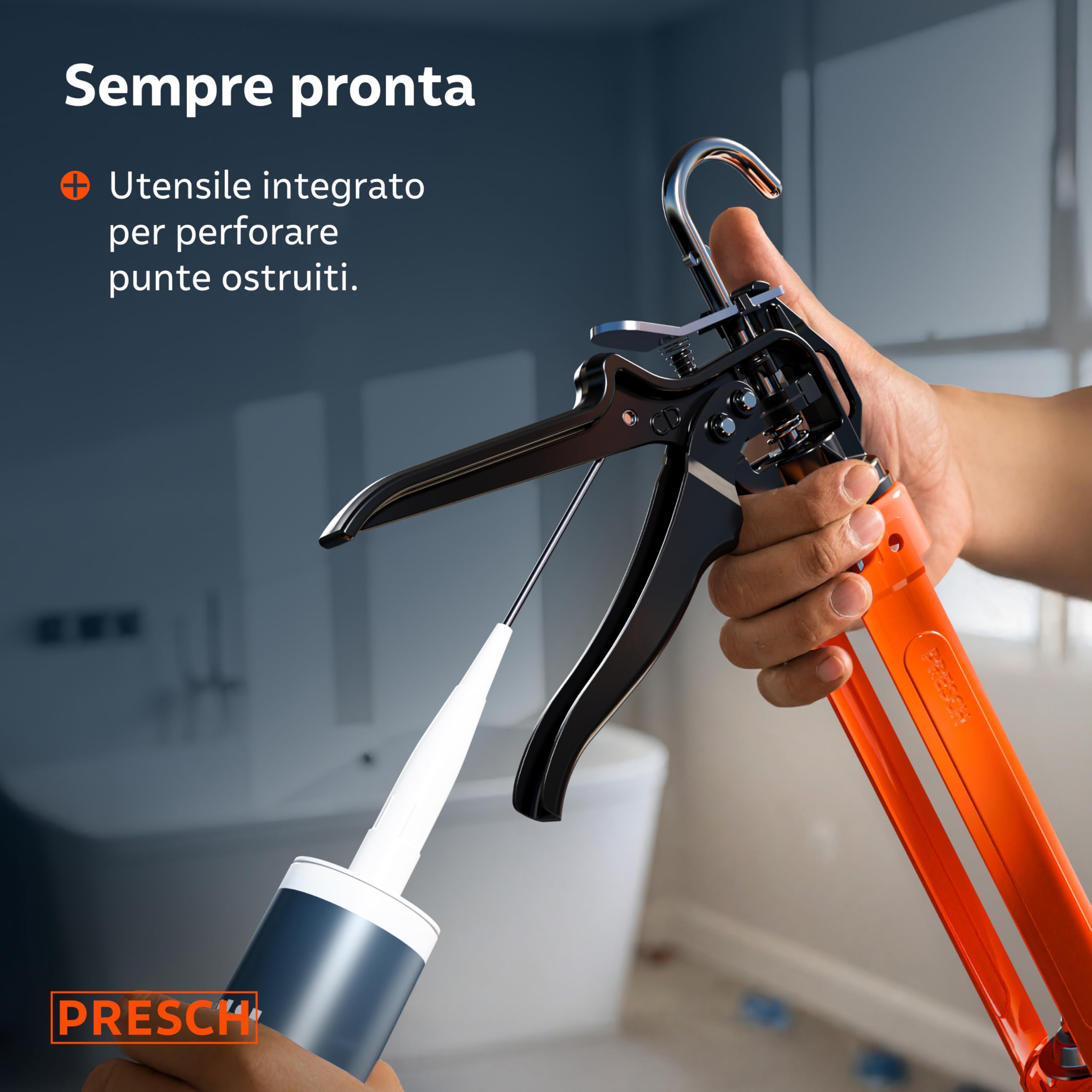 Presch Pistola Silicone 12:1 moltiplicazione & arresto goccia – Pistola per silicone per cartucce fino a 310 ml (bassa viscosità, acrilico) – Girevole 360° incl. ago di perforazione