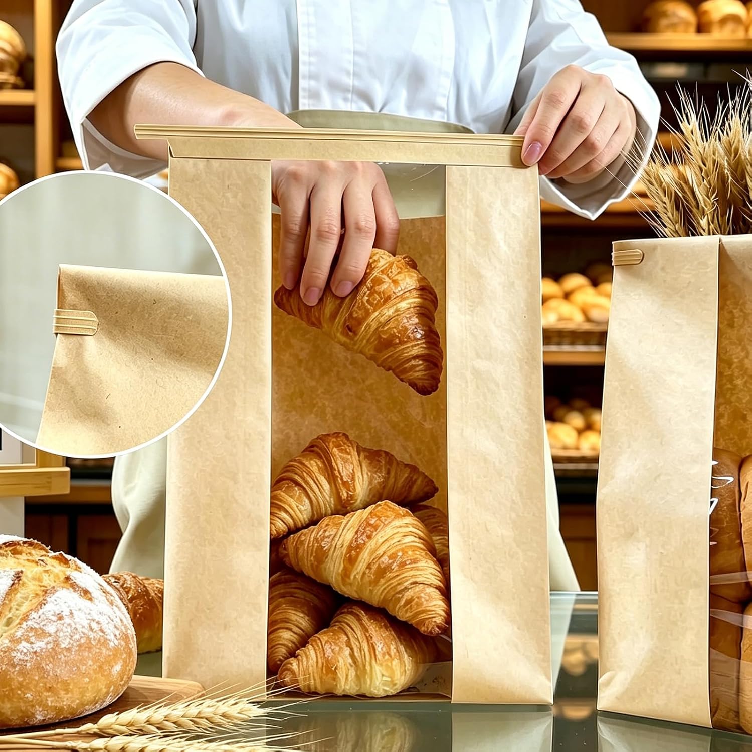 BIUBIU 50Pcs 16x10x5in Extra Large Paper Bread Bags with Tin Tie Tab Lock, XL Sourdough Bread Bags for Homemade Bread with Cute Stickers Ideal for Supersize Baked Goods & Bakery Storage image 4