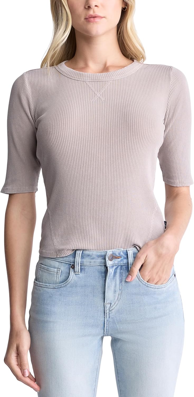 Buffalo David Bitton Womens Tabbey Crew Neck Elbow Sleeve Top