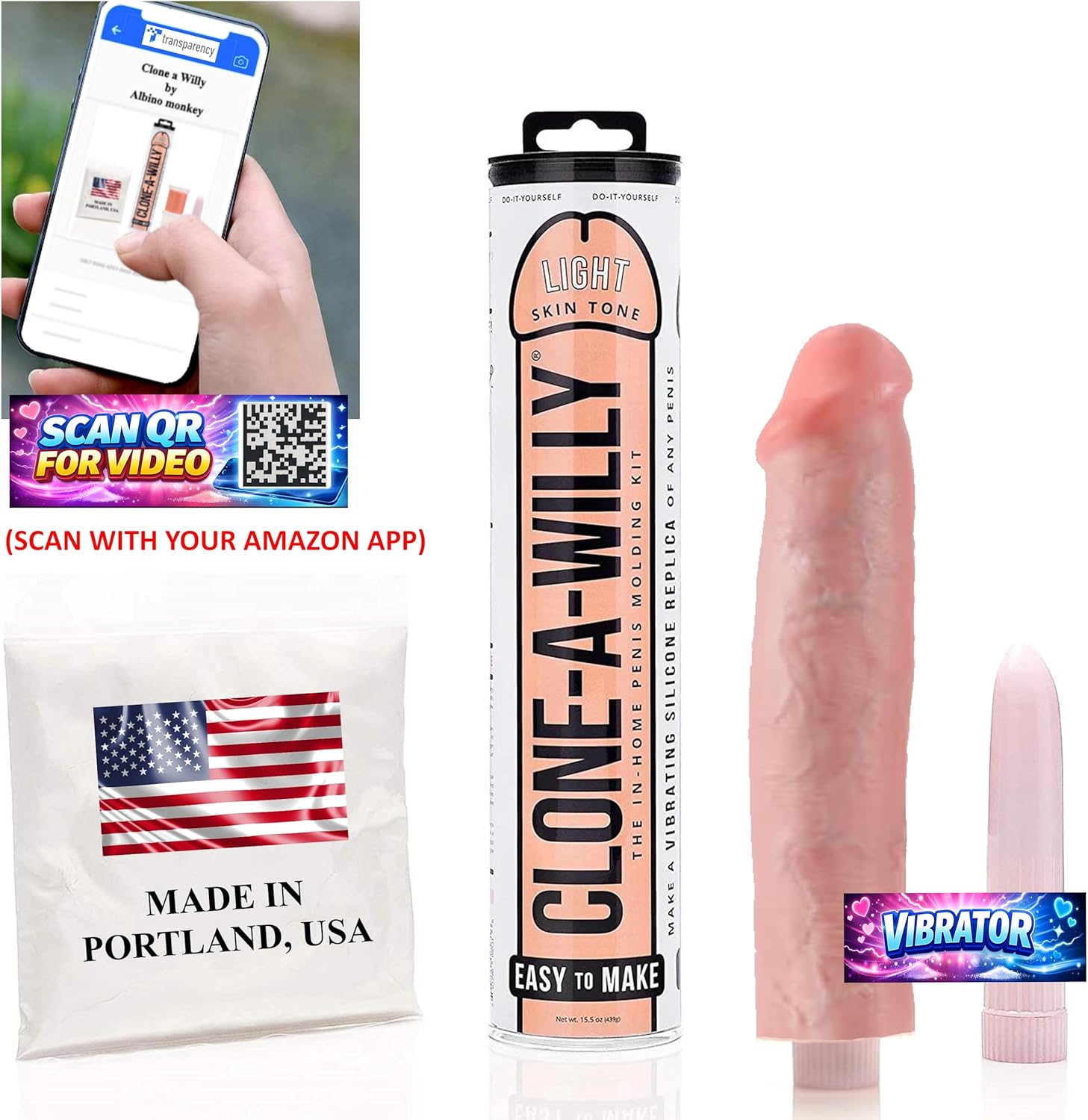 Clone A Willy Kit - The Original Clone-A-Willy from Empire Labs (Light Skin Tone) Home Made Dildo Cloning & Silicone Penis Casting Kit - Includes Easy to Follow Instructions (Includes Vibrator)