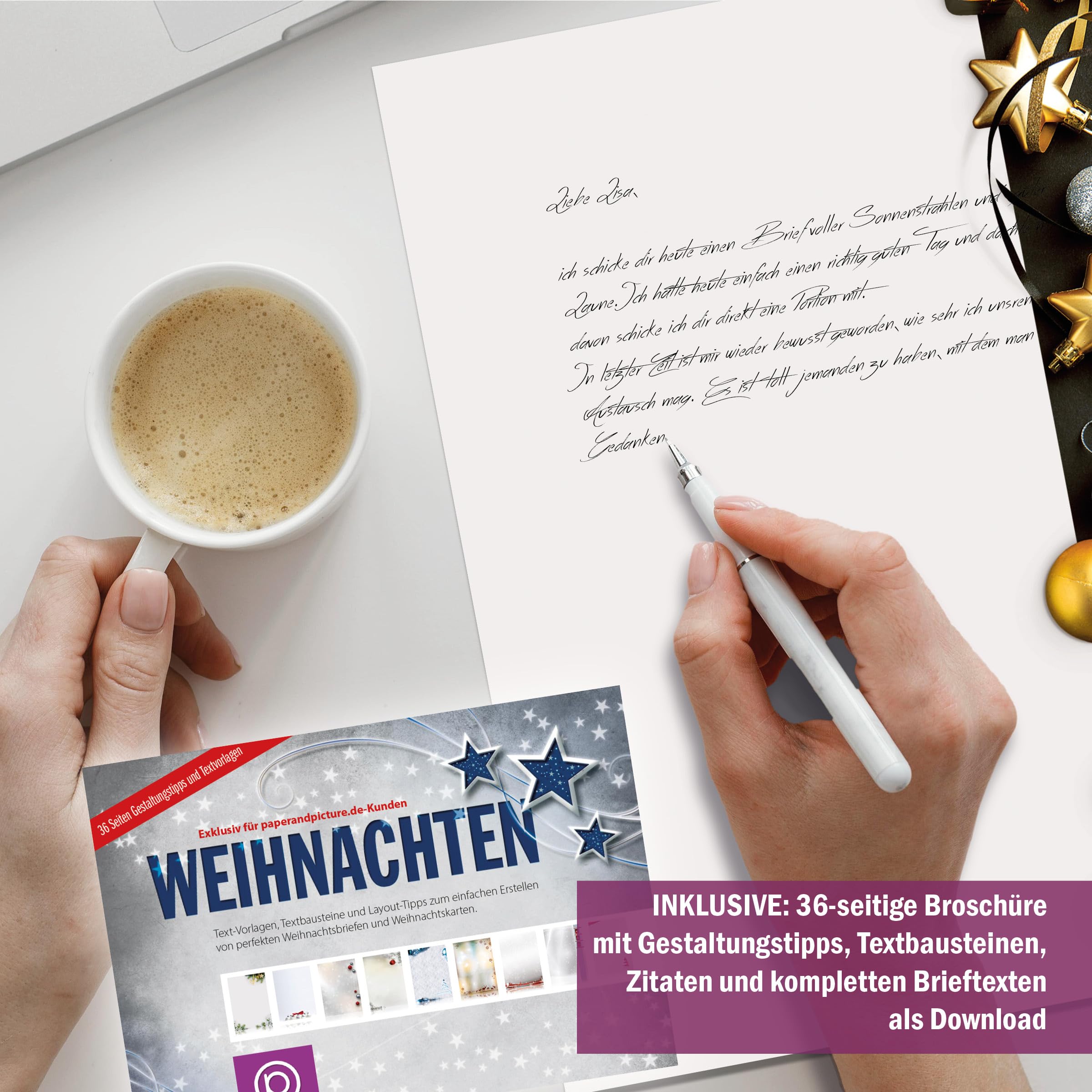 Weihnachtsbriefpapier-Set 100 Blatt A4 + 100 Kuverts mit Fenster