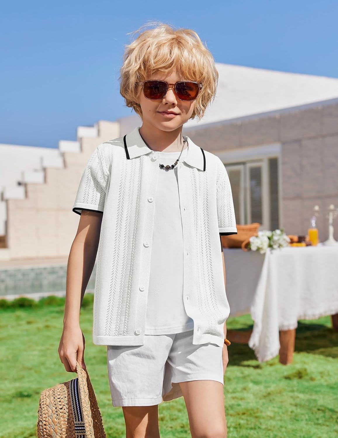 Arshiner Boys Button Down Shirt Short Sleeve Knit Shirt Summer Vintage Fashion Casual Beach Shirts for Kids 3-14 Years - Image 2