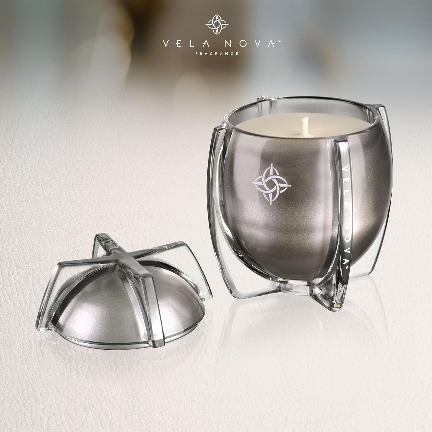 Luxury Scented Soy Candle by Vela Nova- Made in America | Reawakening Tranquil Bespoke Fragrance | Handcrafted Reusable Glass Vessel | 45+ Hour Even Clean Burn | Includes Elegant Dome Lid