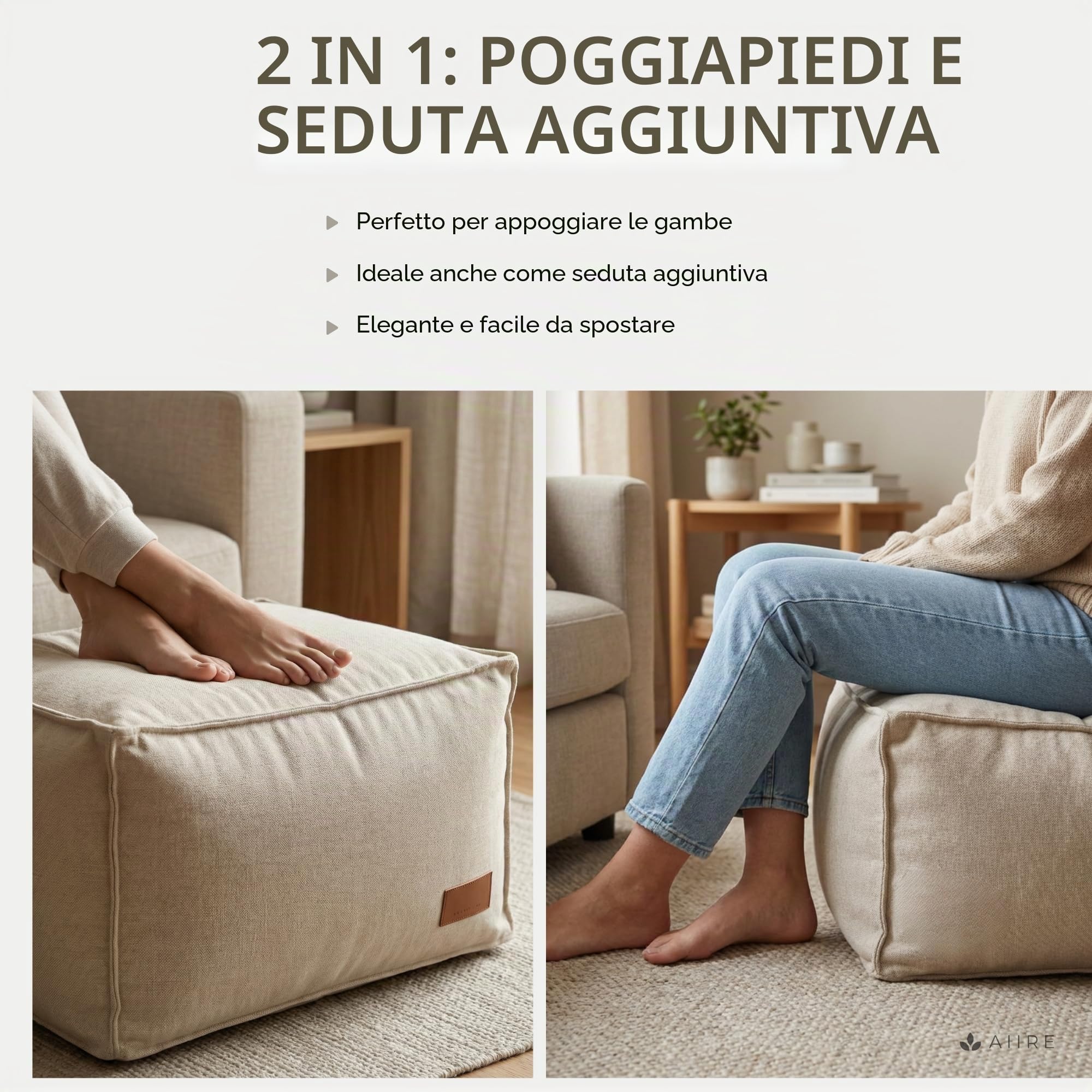Aiire Pouf Poggiapiedi Divano Moderno - Sgabello Basso di Tessuto Rettangolare Imbottito per la Camera da Letto - Puff o Puffo Poggia Piedi Ergonomico Grigio Chiaro