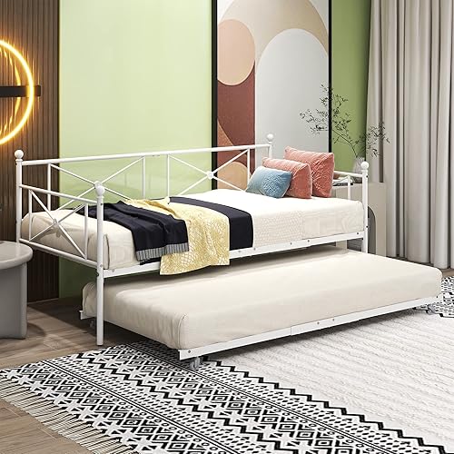 Miniatura 3 de Sofá cama con soporte de listones de acero de alta calidad, base de colchón multifuncional, marco de sofá cama con cabecero, individual, blanco