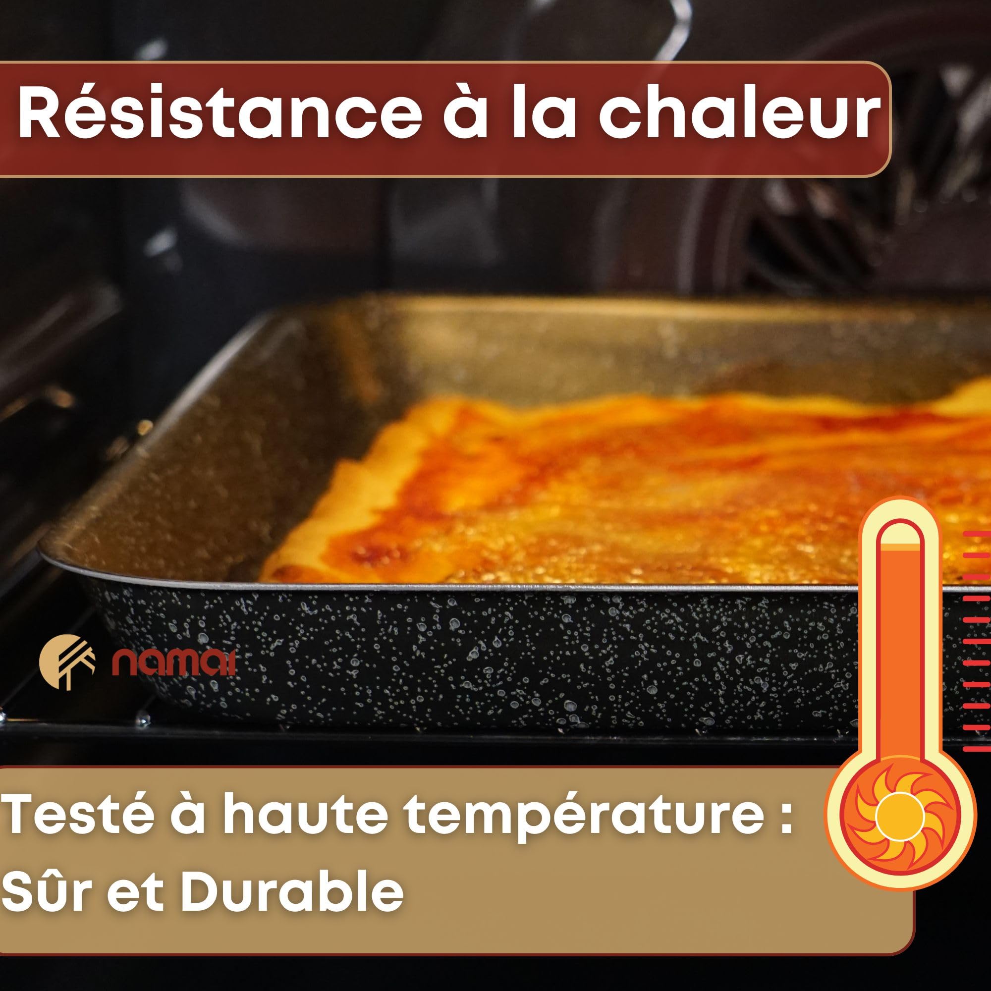 NAMAI - Plat Rectangulaire four - 40CM x 28CM - Antiadhésif - Aluminium - Plaque Pizza - Grand Plat - Plaque à Pâtisserie Pour four (40 x 28 CM)