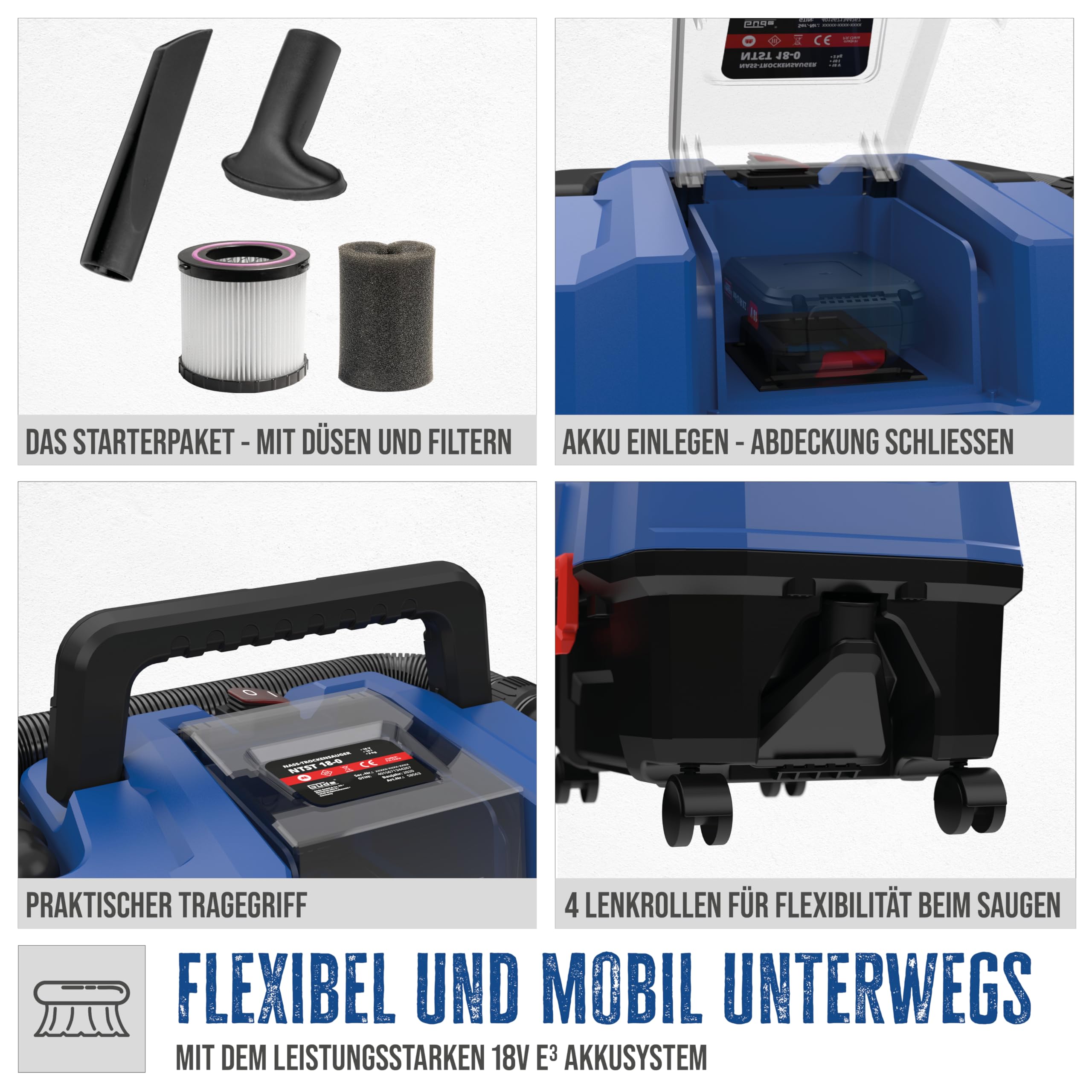Güde NTST 18-0 58563, Aspiratore a Secco, Blu/Nero