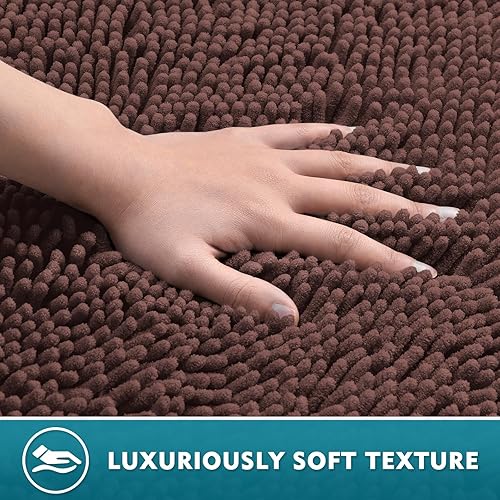 Miniatura 22 de Juego de 3 alfombras de baño extrasuaves y absorbentes, alfombras de baño de felpilla, alfombra de felpa antideslizante, juego de baño con alfombras