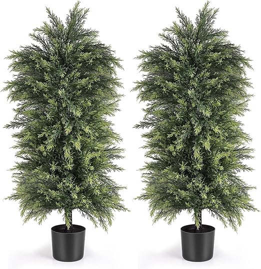 YEMMEN 2 Pack 3.5ft Artificial Cedar Topiary Trees