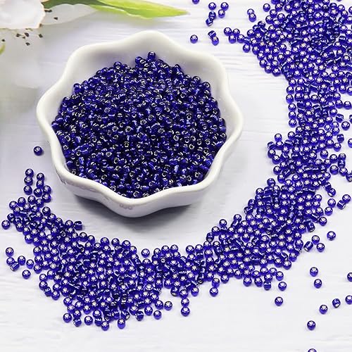 Vista 24 de Rojo transparente con cuentas forradas plateadas, tamaño 6/0, cuentas de semillas de vidrio para manualidades, 0.157 in para fabricación de joyas