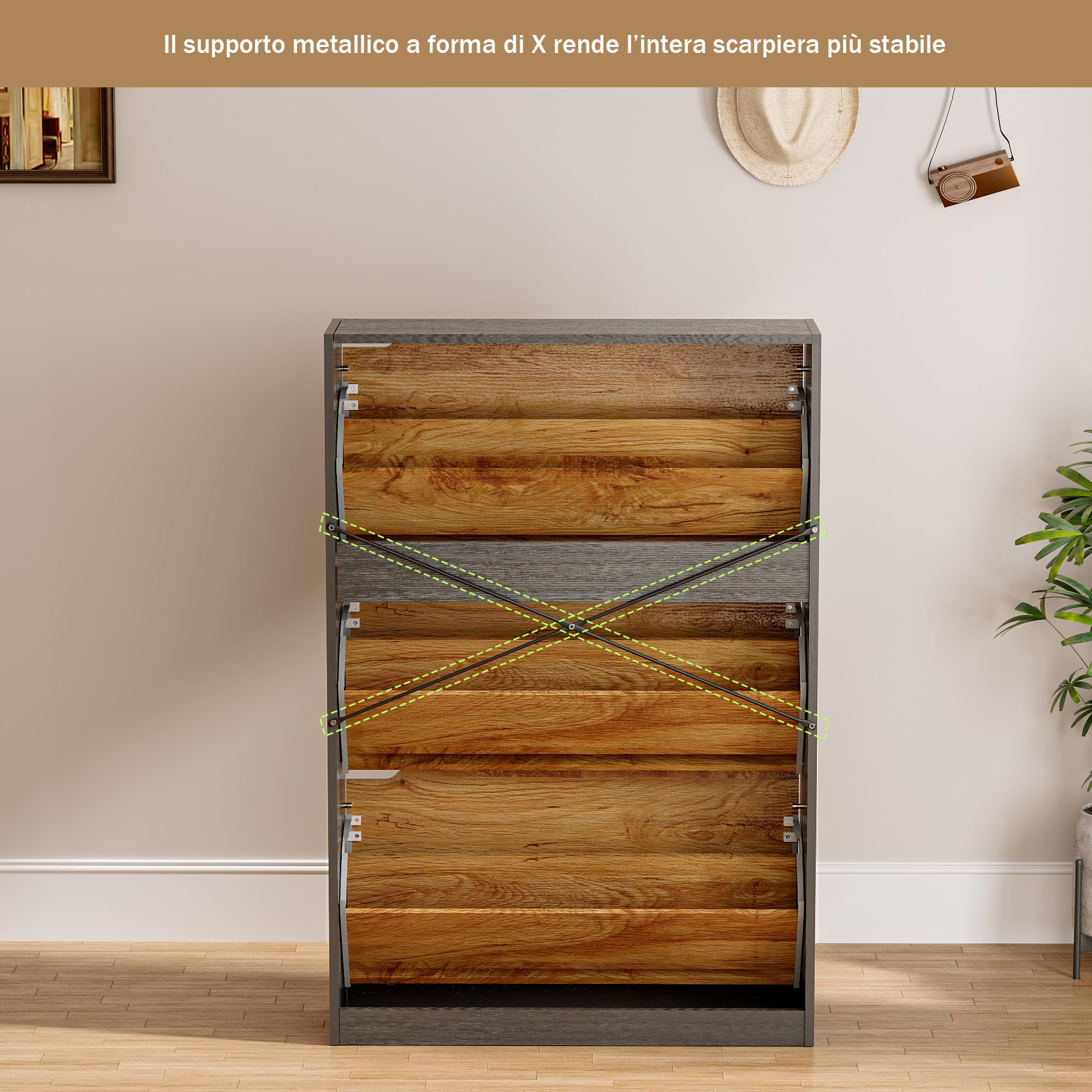 Scarpiera Salvaspazio Slim Scaffali portascarpe Slim Scarpiera a 3 ante Può contenere 24-30 paia di scarpe 80x24x118cm Nero e Arancione (EUR≤45)