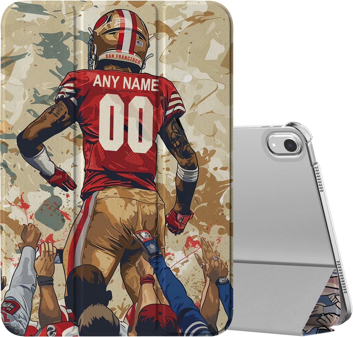 IKPYTREE Custom Name/Number Case for iPad (A16) 11th Gen 11 inch 2025 & 10th 10.9 inch 2022 & 9th/8th/7th Gen 10.2 inch 2021/2020/2019,with Football Lover’s,with Pencil Holder(San Francisco Red)