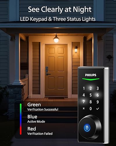 Miniatura 6 de Philips Cerradura de puerta electrónica de huellas dactilares, cerradura de puerta de entrada sin llave con pantalla táctil, batería de larga
