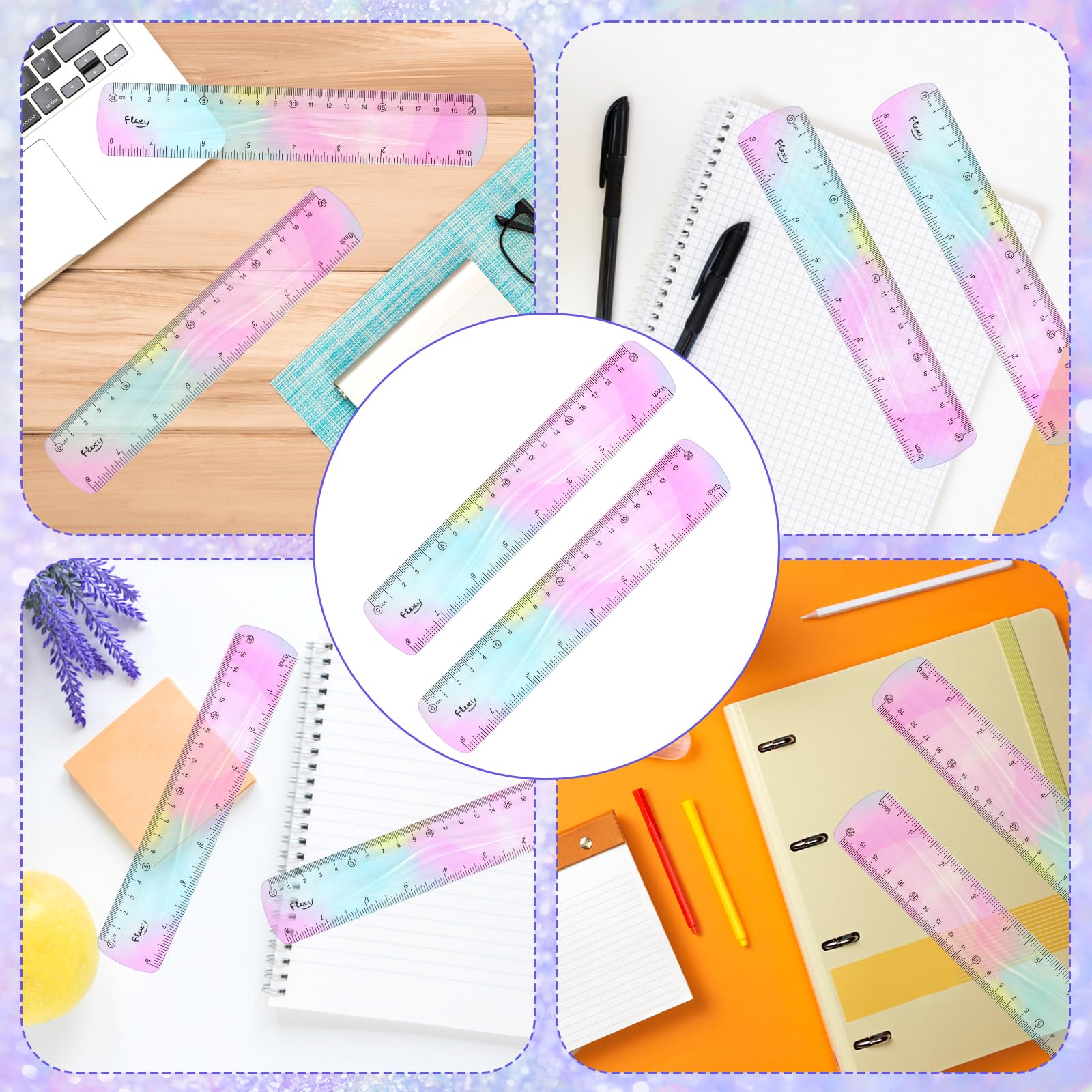 2pcs Flexible Ruler - 8 inch Bendable, Soft Plastic Shatterproof Straight Edge, Clear Gradient Colored with Centimeter for School & Office - Image 7