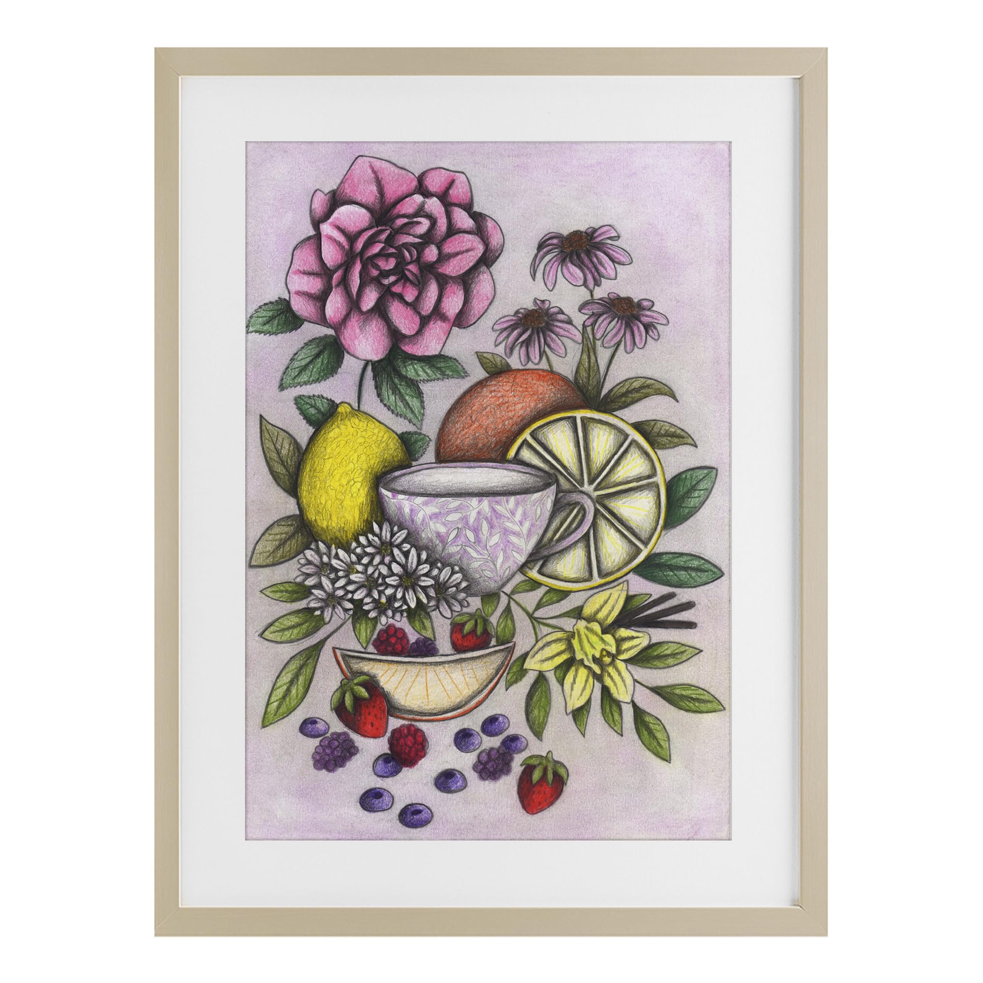 Affiche Rococo Tea Fruits Stupell habille petit mur vide sous verre