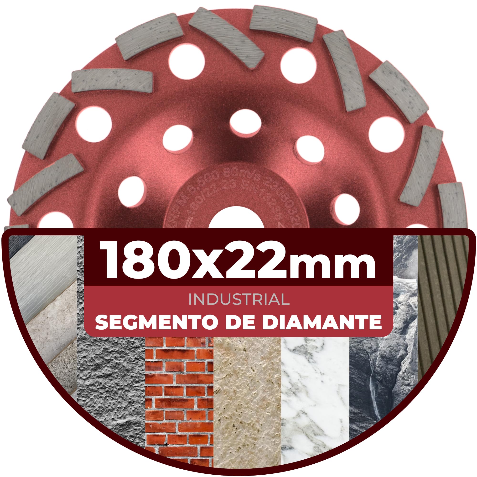 PRODIAMANT Muela de copa diamantada Turbo Ø 180 mm x 22,23 mm - doble fila, para hormigón, piedra natural y mampostería, calidad profesional, para amoladora angular