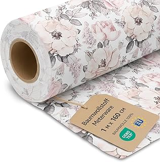Stoff Meterware Baumwollstoff 1 M x 160 cm - Stoffe zum nähen aus reine baumwolle fabric futterstoff dekostoff für patchwork canvas und sewing nähstoff Oeko-Tex Wilde Rose