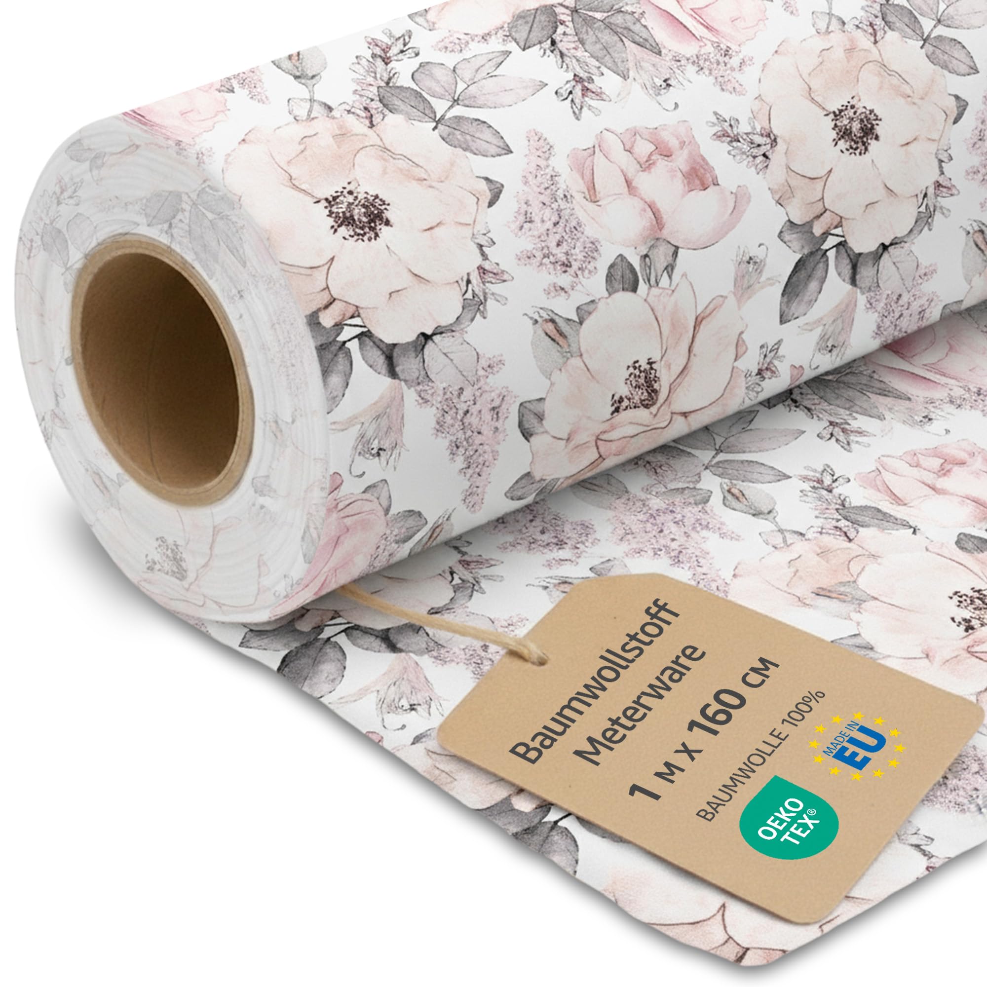 Fabric by the Meter Cotton 1 M x 160 cm - Fabrics for Sewing Decoration and DIY Projects Ideal for Clothing Home Textiles and craftwork Oeko-Tex Wild Rose — image 1