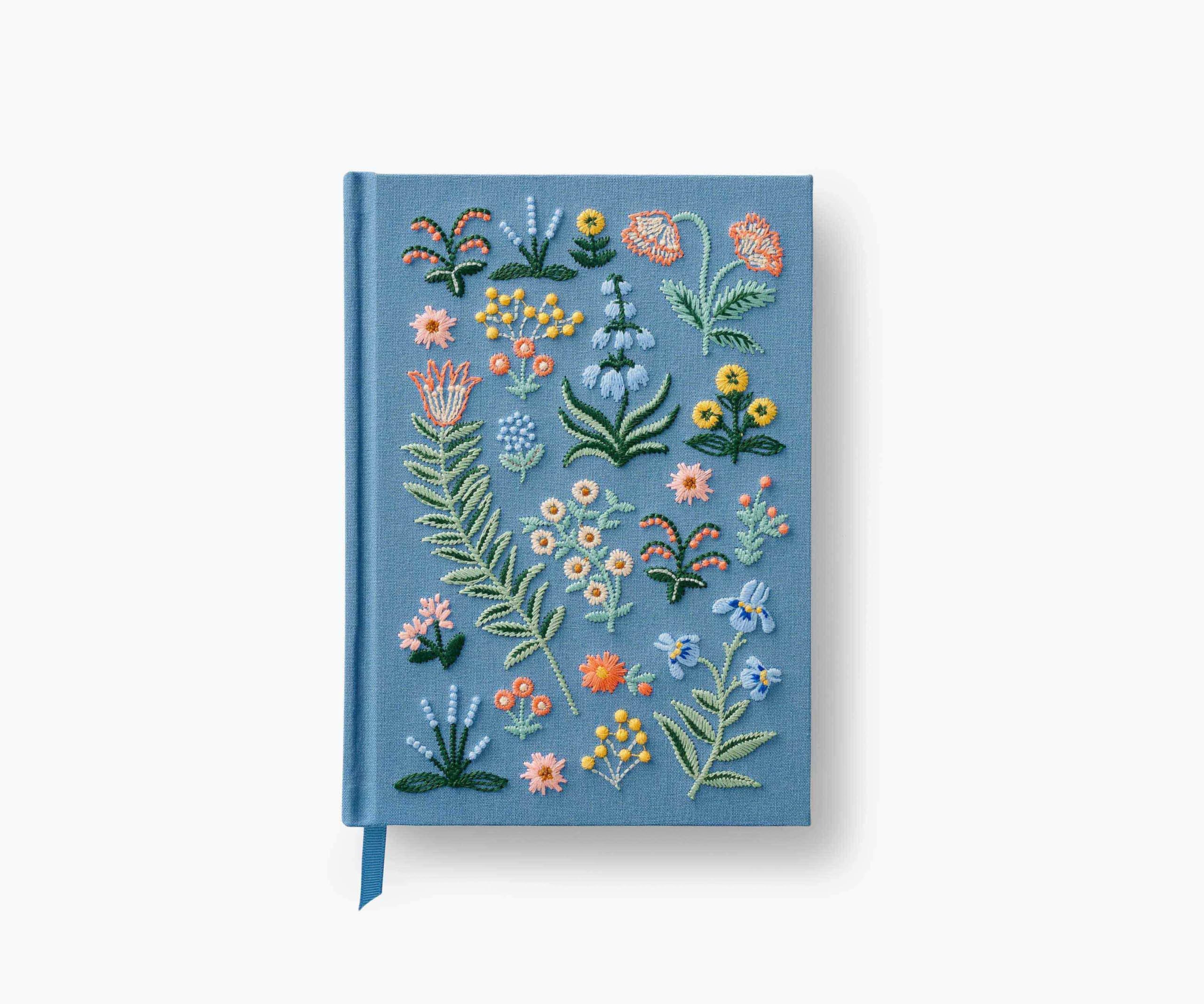 RIFLE PAPER CO. Menagerie Garden Embroidered Journal | 400 Ruled Pages, Cloth Cover with Floral Embroidery & Grosgrain Ribbon Bookmark, Lay-Flat
