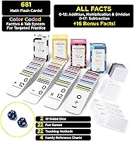 Vista 3 de Think Tank Scholar 681 Tarjetas didácticas y dados de matemáticas – Aprende datos de suma, resta, multiplicación y división 0–12, codificadas por