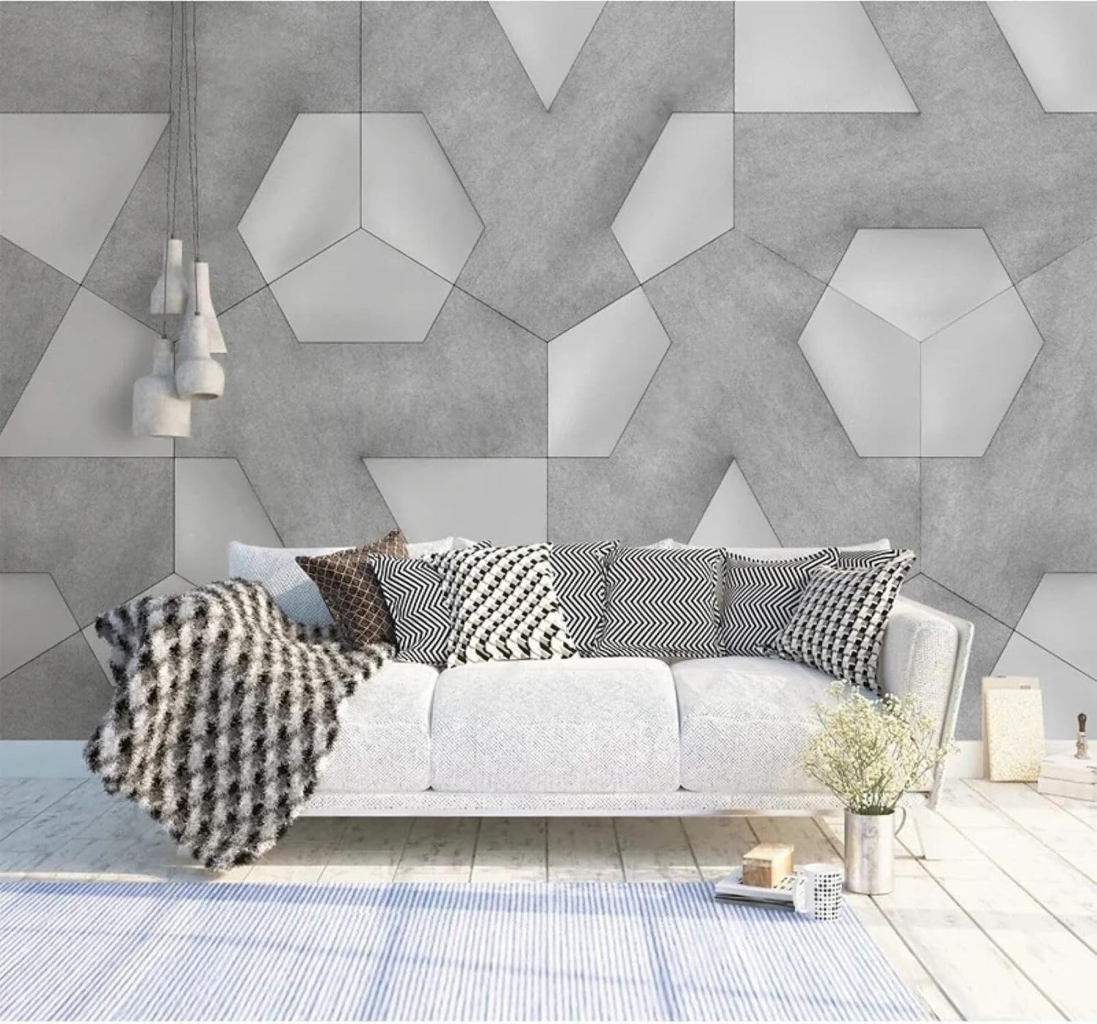 XLMING Abstract Grey Polygons Geometric Patterns 3D Wallpaper Premium Textured Silk Study Dining Living Room Bedroom Sofa TV Wall Easy Install-350cm×256cm