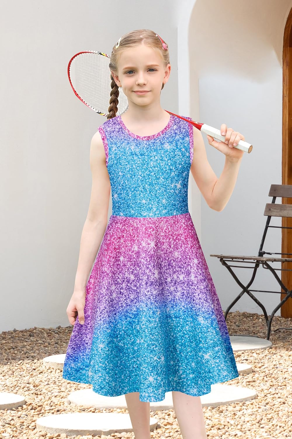 Girls Sleeveless Dress Round Neck Floral