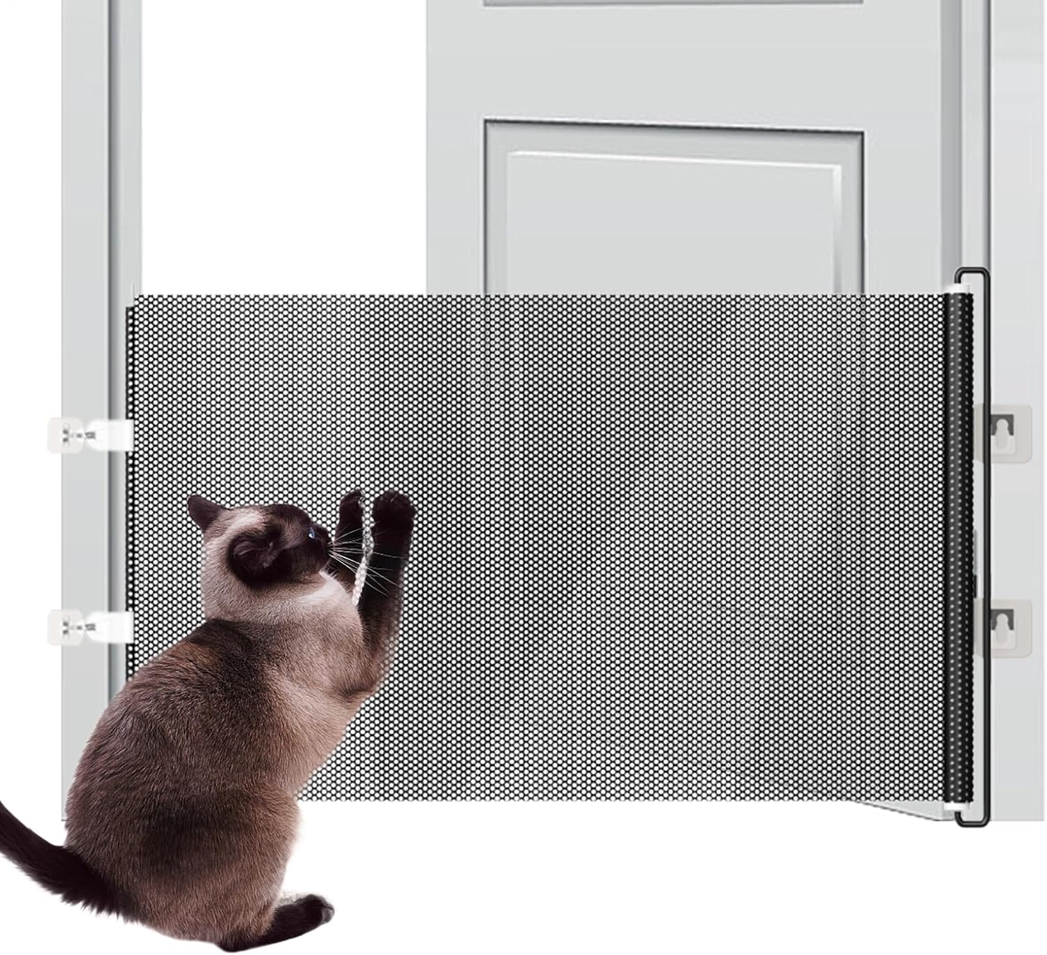 Retractable Pet Barrier, Safety Stair Gate with Adjustable 49 Inch Width for Kittens Puppies and, PVC Sturdy Indoor Gate with Easy Mount for Bathroom Hallway Porch Balcony Driveway Yard
